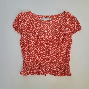 Faithfull the Brand Los Olas Coral Floral Blouse, Size 4/small